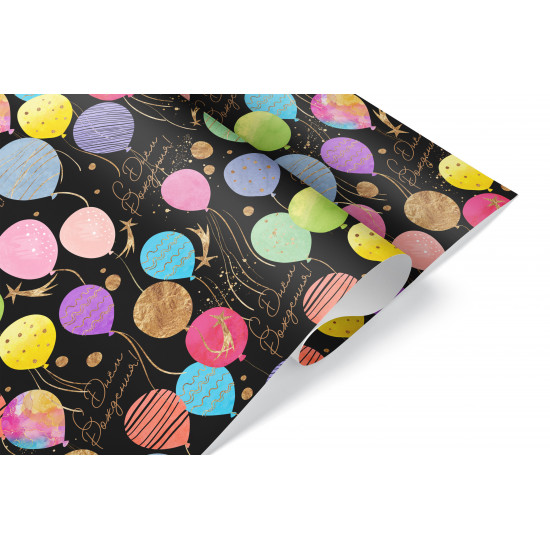 Упаковочная бумага 105гр (0,7*1 м) Воздушные шары, Черный, 10 шт.