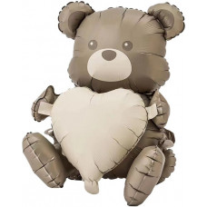 Шар (26''/66 см) Фигура 3D, Сидячий мишка с сердцем, Сатин, 1 шт. в уп.