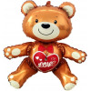Шар (25''/64 см) Фигура 3D, (воздух) Сидячий мишка с сердцем, 1 шт.