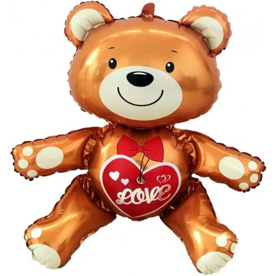 Шар (25''/64 см) Фигура 3D, (воздух) Сидячий мишка с сердцем, 1 шт.