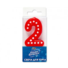 Свеча Цифра, 2 Белые точки, Красный, 3*4,5 + 1,5 см, 1 шт. с держат.