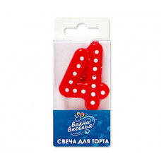 Свеча Цифра, 4 Белые точки, Красный, 3*4,5 + 1,5 см, 1 шт. с держат.