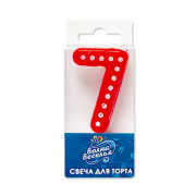 Свеча Цифра, 7 Белые точки, Красный, 3*4,5 + 1,5 см, 1 шт. с держат.