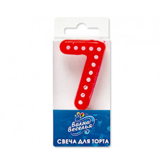 Свеча Цифра, 7 Белые точки, Красный, 3*4,5 + 1,5 см, 1 шт. с держат.