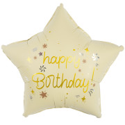 Шар (18''/46 см) Звезда, Happy Birthday (праздничные искры), Кремовый, Сатин, 1 шт.