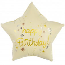 Шар (18''/46 см) Звезда, Happy Birthday (праздничные искры), Кремовый, Сатин, 1 шт.