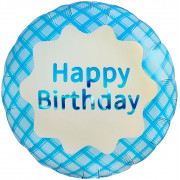 Шар (18''/46 см) Круг, Happy Birthday (стильная клетка), Голубой, Сатин, 1 шт.