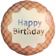 Шар (18''/46 см) Круг, Happy Birthday (стильная клетка), Кофейный, Сатин, 1 шт.
