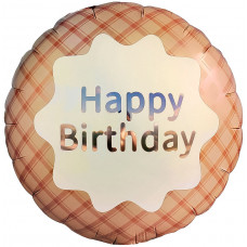 Шар (18''/46 см) Круг, Happy Birthday (стильная клетка), Кофейный, Сатин, 1 шт.