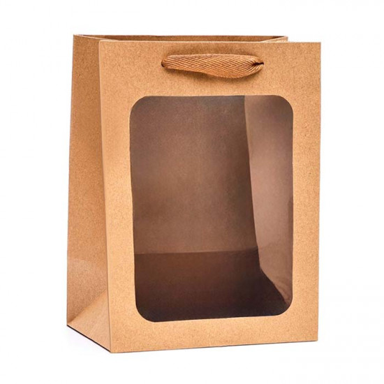 Пакет для цветов, 250гр, Прозрачное окно, Крафт, 25*18*13 см, 1 шт.