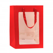 Пакет для цветов, 250гр, Прозрачное окно, Красный, 30*20*16 см, 1 шт.