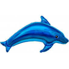 Шар (39''/99 см) Фигура, Дельфин, Голубой, 1 шт. в уп.