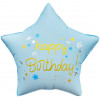 Шар (18''/46 см) Звезда, Happy Birthday (праздничные искры), Голубой, Сатин, 1 шт. в уп.