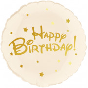 Шар (18''/46 см) Круг, Happy Birthday (золотые звезды), Бежевый, 1 шт.