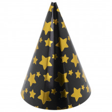 Колпаки, Звезды Микс, Черный/Золото, Металлик, 16 см, 6 шт. в упак.