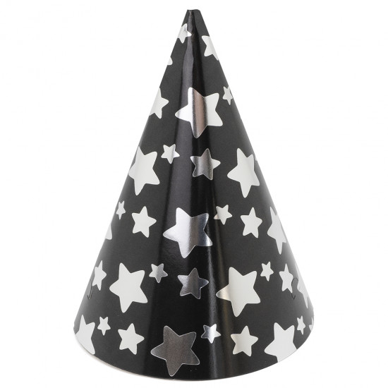 Колпаки, Звезды Микс, Черный/Серебро, Металлик, 16 см, 6 шт. в упак.