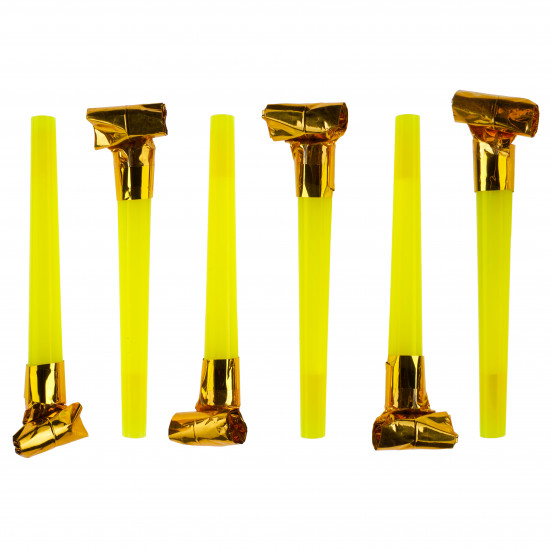 Карнавальные язычки гудки, Шумчики, Желтый/Золото, 11 см, 6 шт. в упак.