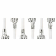 Карнавальные язычки гудки, Полосы, Белый/Серебро, Металлик, 6 см, 6 шт. в упак.