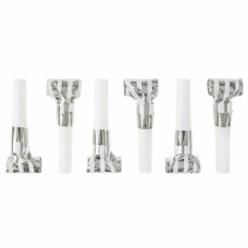 Карнавальные язычки гудки, Полосы, Белый/Серебро, Металлик, 6 см, 6 шт. в упак.