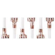 Карнавальные язычки гудки, Полосы, Белый/Розовое золото, Металлик, 6 см, 6 шт. в упак.