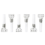 Карнавальные язычки гудки, Горошек, Белый/Серебро, Металлик, 6 см, 6 шт. в упак.