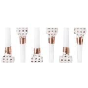 Карнавальные язычки гудки, Горошек, Белый/Розовое золото, Металлик, 6 см, 6 шт. в упак.