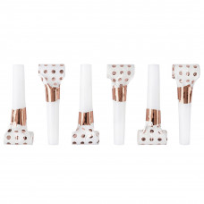 Карнавальные язычки гудки, Горошек, Белый/Розовое золото, Металлик, 6 см, 6 шт. в упак.