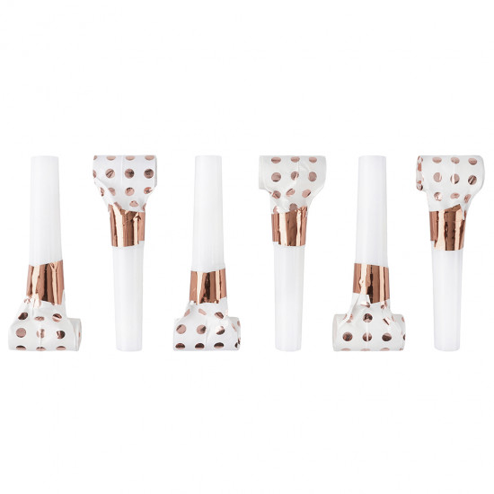 Карнавальные язычки гудки, Горошек, Белый/Розовое золото, Металлик, 6 см, 6 шт. в упак.