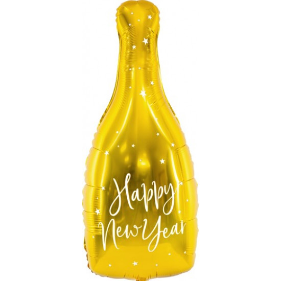 Шар (41''/104 см) Фигура, Бутылка Шампанское, Новогодние звезды, Золото, 1 шт.