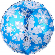 Шар (18''/46 см) Круг, Снежинки, Голубой, 1 шт. в уп.