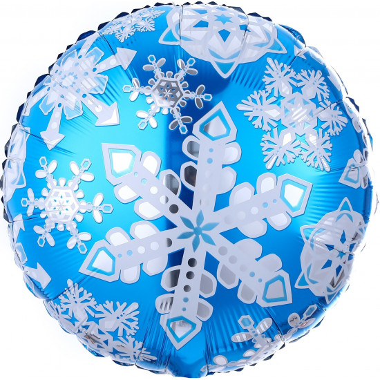 Шар (18''/46 см) Круг, Снежинки, Голубой, 1 шт. в уп.