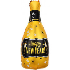 Шар (38''/97 см) Фигура, Бутылка Шампанское, С Новым Годом! (бокалы), Золото, 1 шт.
