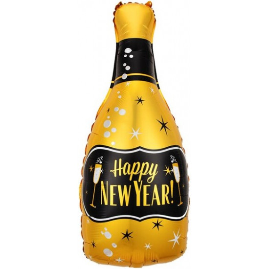 Шар (38''/97 см) Фигура, Бутылка Шампанское, С Новым Годом! (бокалы), Золото, 1 шт.