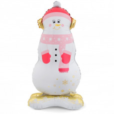 Шар 3D (47''/119 см) Фигура на подставке (воздух) Снеговик в розовом шарфе, 1 шт. в уп.