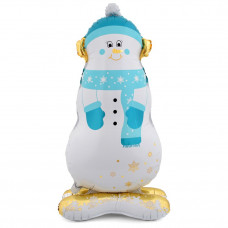 Шар 3D (47''/119 см) Фигура на подставке (воздух) Снеговик в голубом шарфе, 1 шт. в уп.