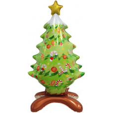 Шар 3D (26''/66 см) Фигура на подставке (воздух) Новогодняя елка, Светло-зеленый, 1 шт. в уп.