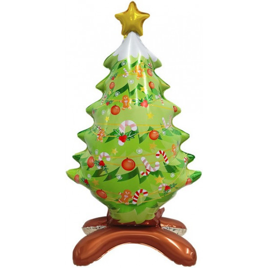 Шар 3D (26''/66 см) Фигура на подставке (воздух) Новогодняя елка, Светло-зеленый, 1 шт. в уп.