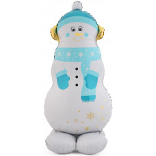 Шар 3D (58''/147 см) Фигура на подставке (воздух) Снеговик в голубом шарфе, 1 шт. в уп.