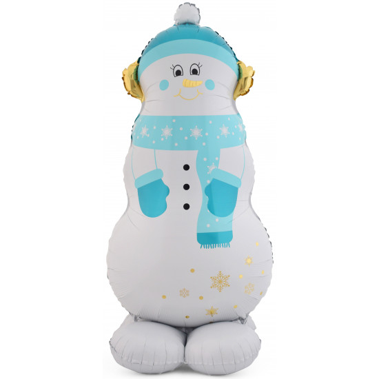 Шар 3D (58''/147 см) Фигура на подставке (воздух) Снеговик в голубом шарфе, 1 шт. в уп.