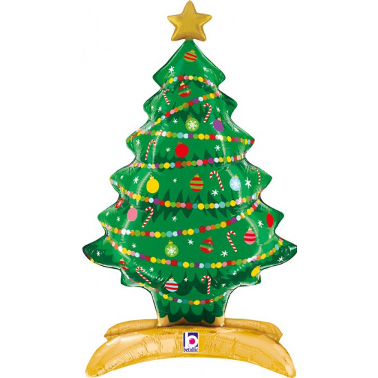 Шар 3D (32''/81 см) Фигура на подставке, Новогодняя елочка, Ярко-зеленый, (воздух)