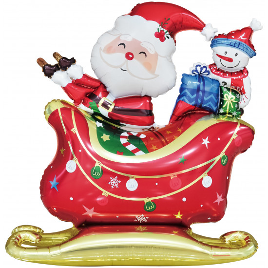 Шар 3D (46''/117 см) Фигура, Дед Мороз на санях с подарками, (воздух)