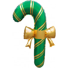 Шар (30''/76 см) Фигура (воздух) Леденец трость, Золотой бант  Зеленый, 1 шт. в уп.