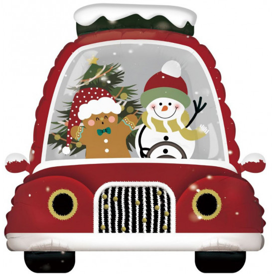 Шар (22''/56 см) Фигура, Новогодний автомобильчик, 1 шт. в уп.