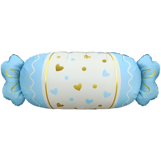 Шар (34''/86 см) Фигура, Конфета, Сердечки, Голубой, Сатин, 1 шт. в уп