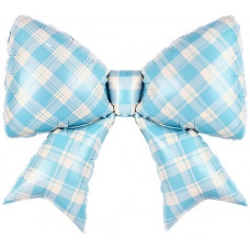 Шар (38''/97 см) Фигура, Бант, Клетка Виши, Голубой, Сатин, 1 шт. в уп.