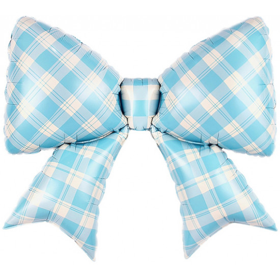 Шар (38''/97 см) Фигура, Бант, Клетка Виши, Голубой, Сатин, 1 шт. в уп.