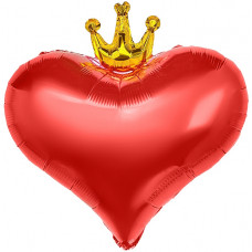 Шар (22''/56 см) Сердце, Золотая корона, Красный, 1 шт. в уп.