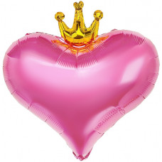 Шар (22''/56 см) Сердце, Золотая корона, Розовый, 1 шт. в уп.