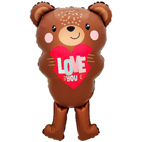 Шар (30''/76 см) Фигура, Мишка с сердцем, 1 шт. в уп.