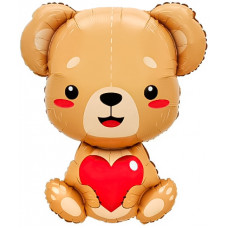 Шар (31''/79 см) Фигура, Мишка с сердцем, 1 шт. в уп.